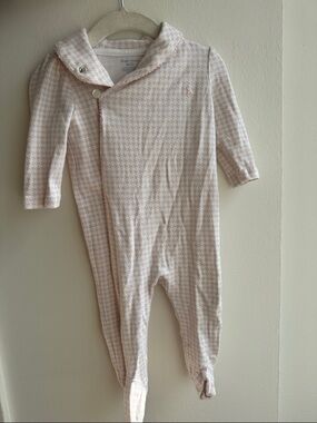 Ralph Lauren Houndstooth Footed One-Piece - Light Pink - size 9M